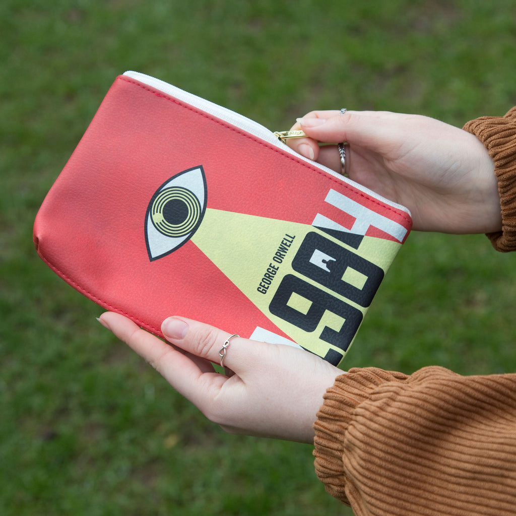 1984 Red and Yellow Pouch Purse by George Orwell featuring Watchful Eye design, by Well Read Co. - Hands