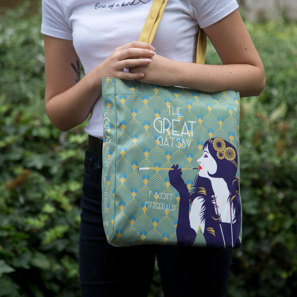 The Great Gatsby Tote Bag by F. Scott Fitzgerald featuring flapper girl, by Well Read Co. - Model
