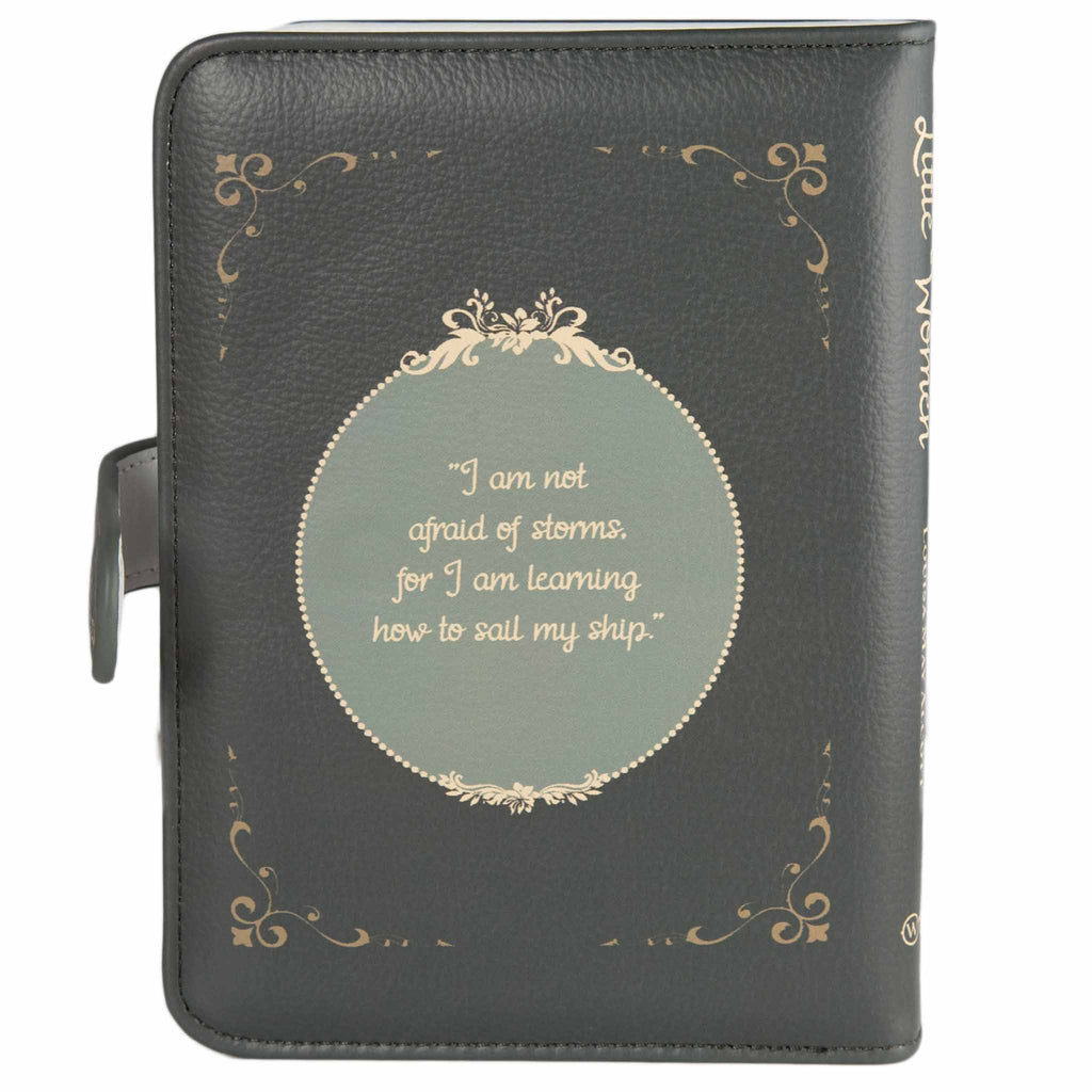 Little Women Green Kindle Case by Louisa May Alcott featuring Young Woman Profile, by Well Read Co. -Back View, Clasp Open