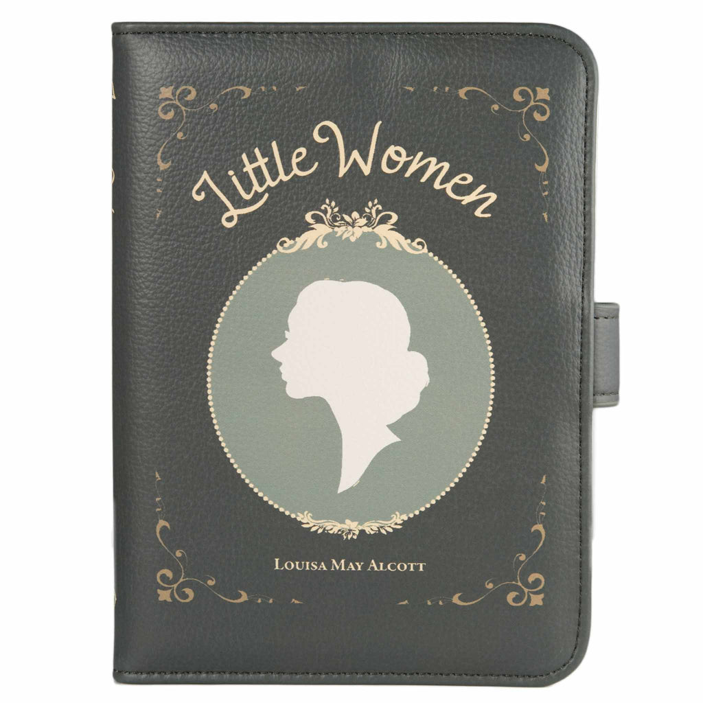 Little Women Green Kindle Case by Louisa May Alcott featuring Young Woman Profile, by Well Read Co. - Front View, Case Closed