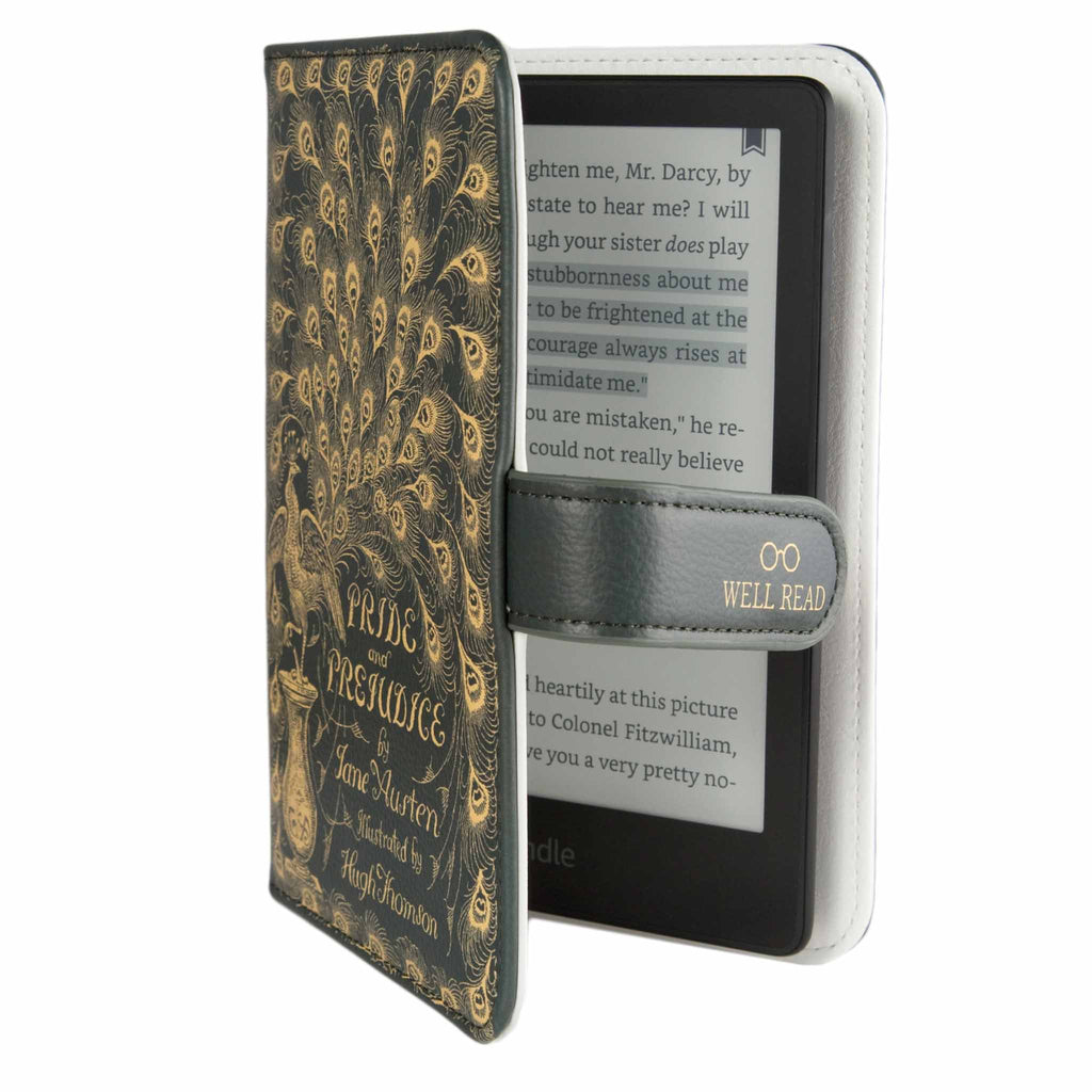 Pride & Prejudice Kindle Case: Jane Austen's Peacock Design by Well Read Co. - Front View, Case Open