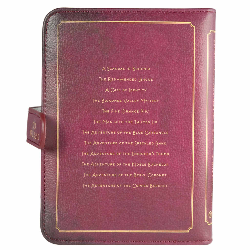 Sherlock Holmes Kindle Case: Burgundy Silhouette Design by Well Read Co. - Back View, Clasp Open