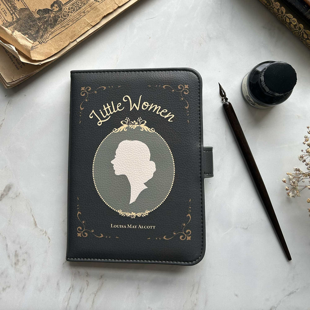 Little Women by Louisa May Alcott featuring Green Kindle Case Young Woman Profile, by Well Read Co. - Flatlay
