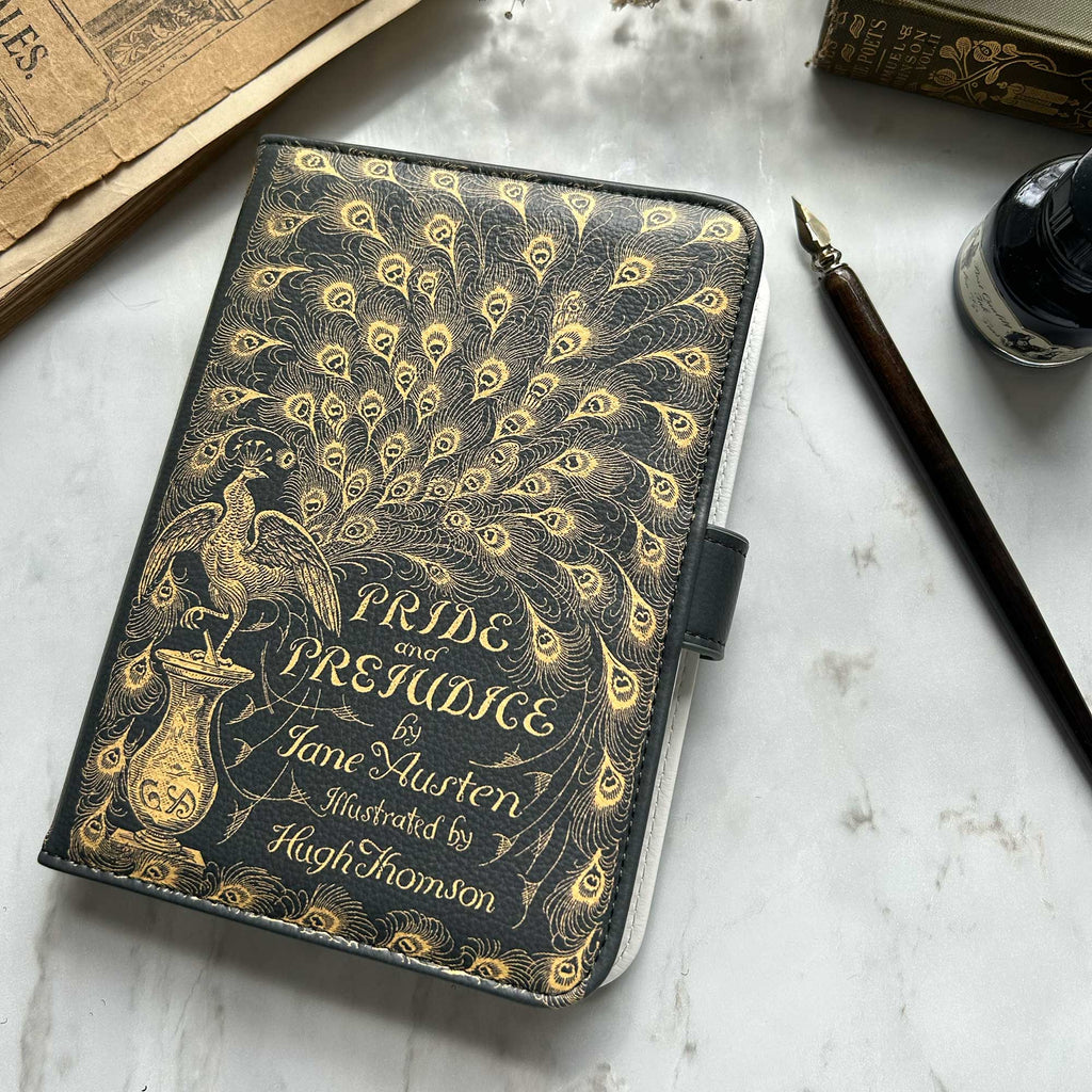 Pride and Prejudice by Jane Austen Kindle Case with Peacock design, by Well Read Co. - Flatlay