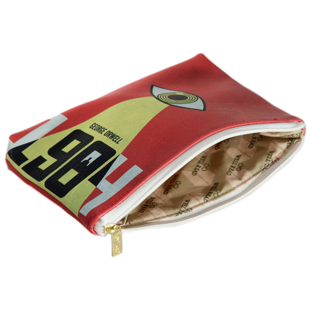 1984 Red and Yellow Pouch Purse by George Orwell featuring Watchful Eye design, by Well Read Co. - Open