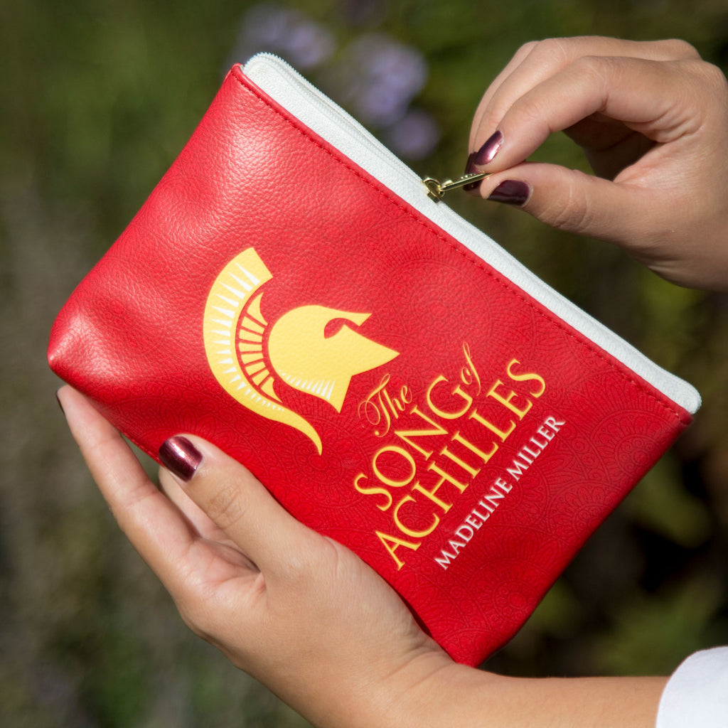 The Song of Achilles Red Pouch Purse by Madeline Miller featuring Golden Trojan Helmet design, by Well Read Co. - Hand