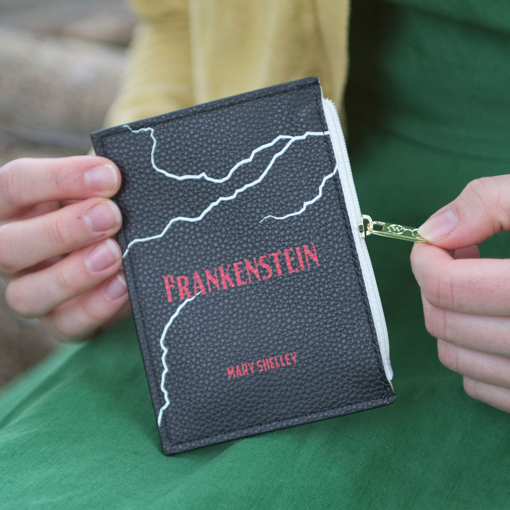 Frankenstein Black Coin Purse by Mary Shelley featuring Lightning Flash design, by Well Read Co. - Hand