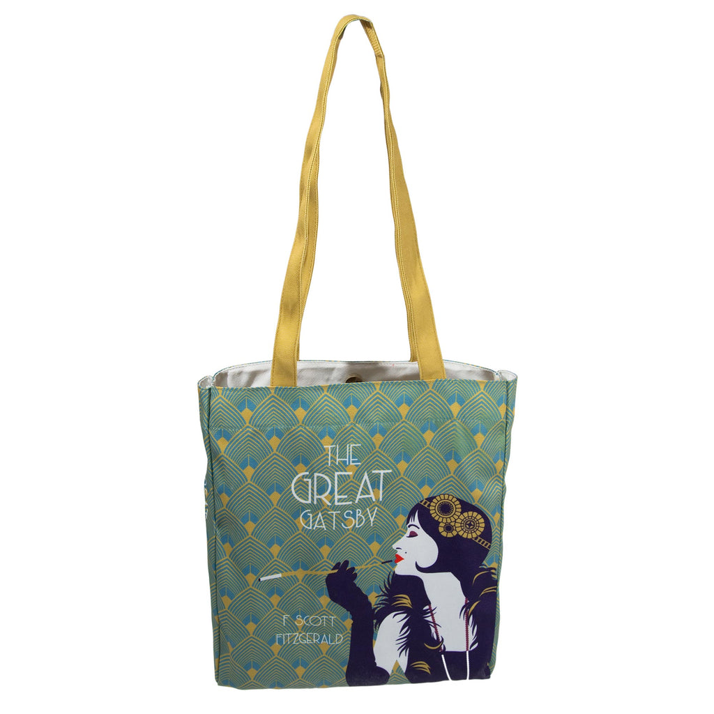 The Great Gatsby Tote Bag by F. Scott Fitzgerald featuring flapper girl, by Well Read Co. - Front