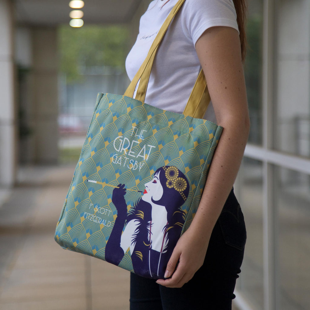 The Great Gatsby Tote Bag by F. Scott Fitzgerald featuring flapper girl, by Well Read Co. - Model Standing
