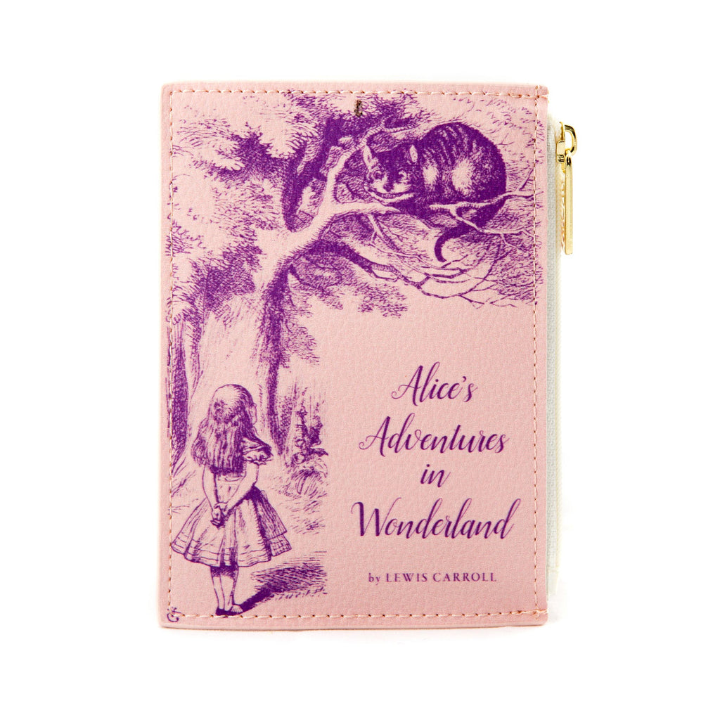 Alice's Adventures in Wonderland Pink Coin Purse by Lewis Carroll featuring Alice and Cheshire Cat design, by Well Read Co. - Front