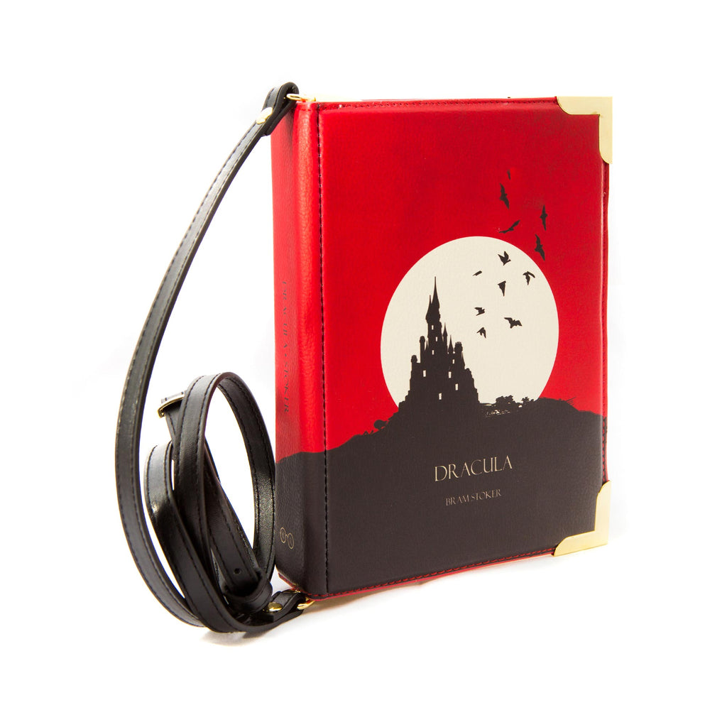 Dracula Red Handbag by Bram Stoker featuring Ghostly Castle design, by Well Read Co. - Side