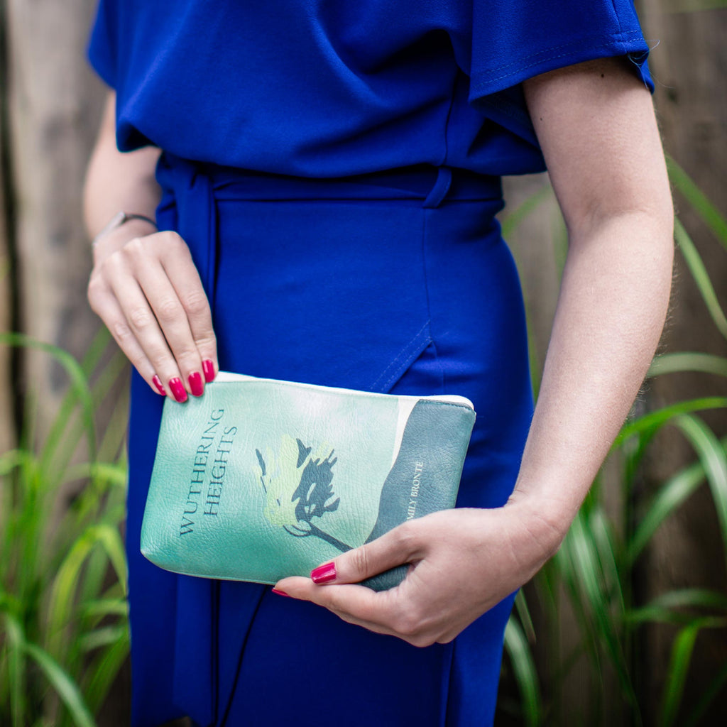 Wuthering Heights Green Pouch Purse by Emily Brontë featuring Lonesome Tree design, by Well Read Co. - Model Standing