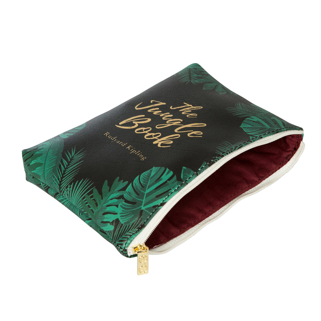 The Jungle Book Black Pouch Purse by Rudyard Kipling featuring Jungle Leaves design, by Well Read Co. - Opened Zipper