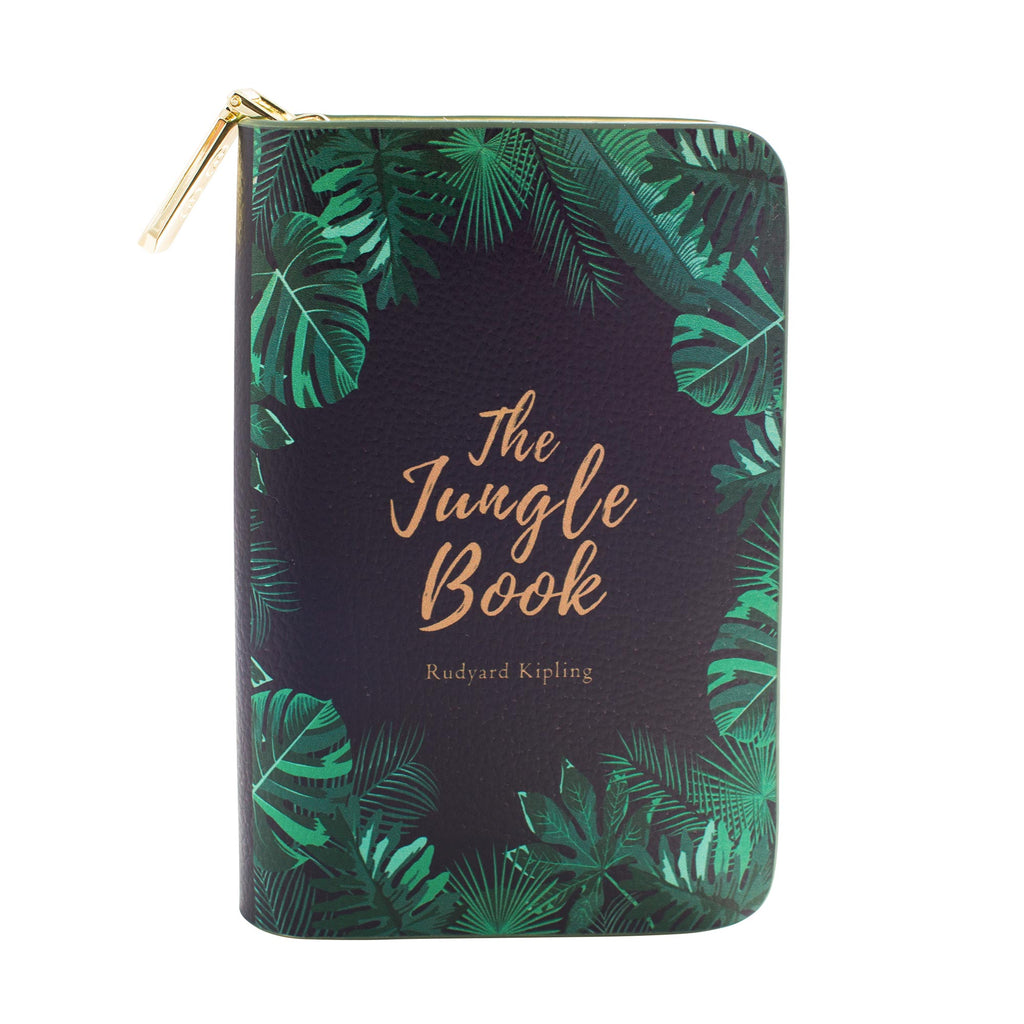 The Jungle Book Black Wallet Purse by Rudyard Kipling featuring Jungle Leaves design, by Well Read Co. - Front