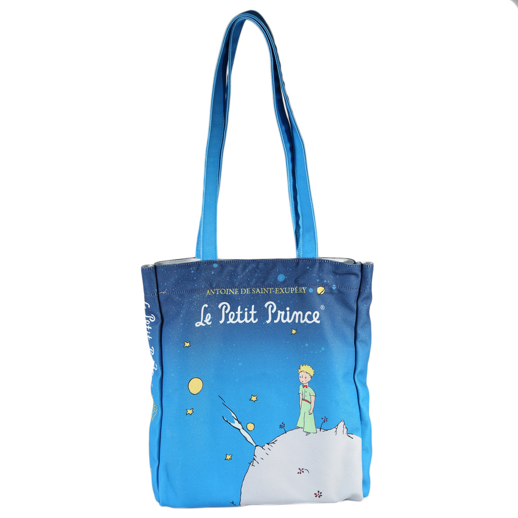 The Little Prince Blue Tote Bag by Antoine de Saint-Exupéry featuring Little Prince on his Home Planet design, by Well Read Co. - Front
