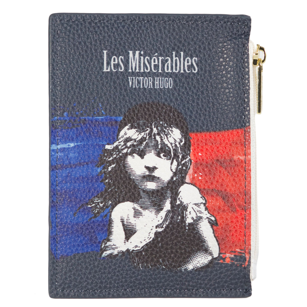 Les Misérables Navy Coin Purse by Victor Hugo featuring Cosette over French flag design, by Well Read Co. - Front