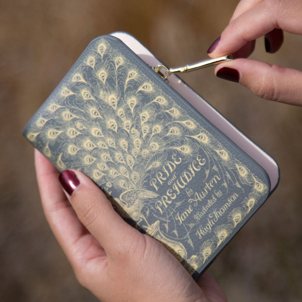 Pride and Prejudice Green Wallet Purse by Jane Austen with Gold Peacock design, by Well Read Co. - Hand
