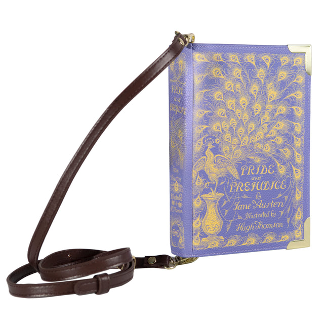 Pride and Prejudice Purple Book Bag by Jane Austen featuring Peacock design, by Well Read Co. - Side