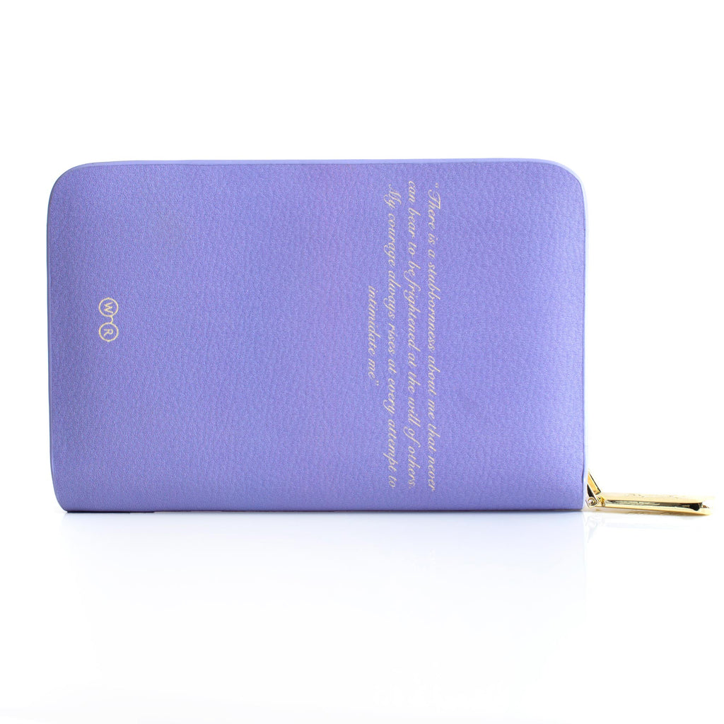 Pride and Prejudice Purple Wallet Purse by Jane Austen with Gold Peacock design, by Well Read Co. - Back