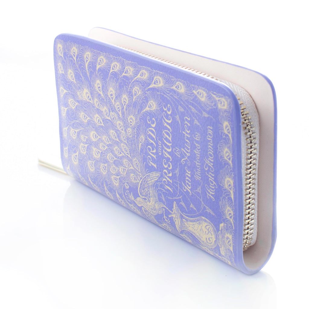 Pride and Prejudice Purple Wallet Purse by Jane Austen with Gold Peacock design, by Well Read Co. - Side