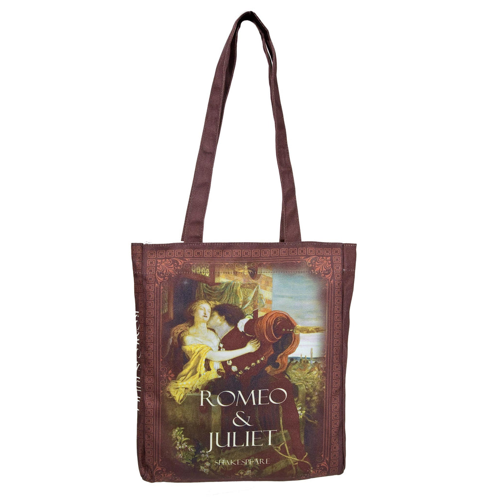 Romeo and Juliet Blue Tote Bag by William Shakespeare featuring Ford Madox Brown's 1870 Oil Painting, by Well Read Co. - Front