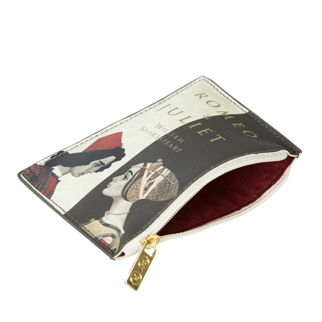 Romeo and Juliet Coin Purse by William Shakespeare featuring Juliet and Romeo design, by Well Read Co. - Opened Zipper