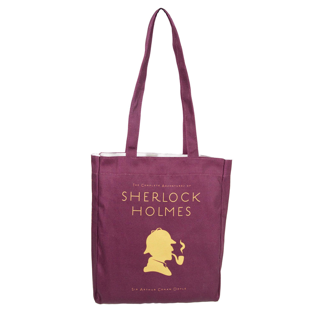 Sherlock Holmes Burgundy Tote Bag by Arthur Conan Doyle featuring Sherlock Holmes Silhouette design, by Well Read Co.  - Front