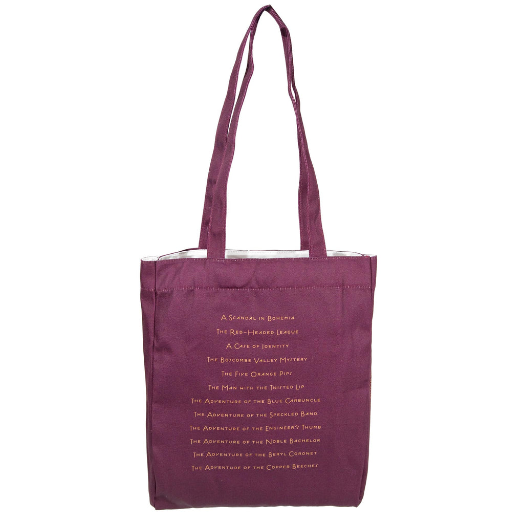 Sherlock Holmes Burgundy Tote Bag by Arthur Conan Doyle featuring Sherlock Holmes Silhouette design, by Well Read Co.  - Back
