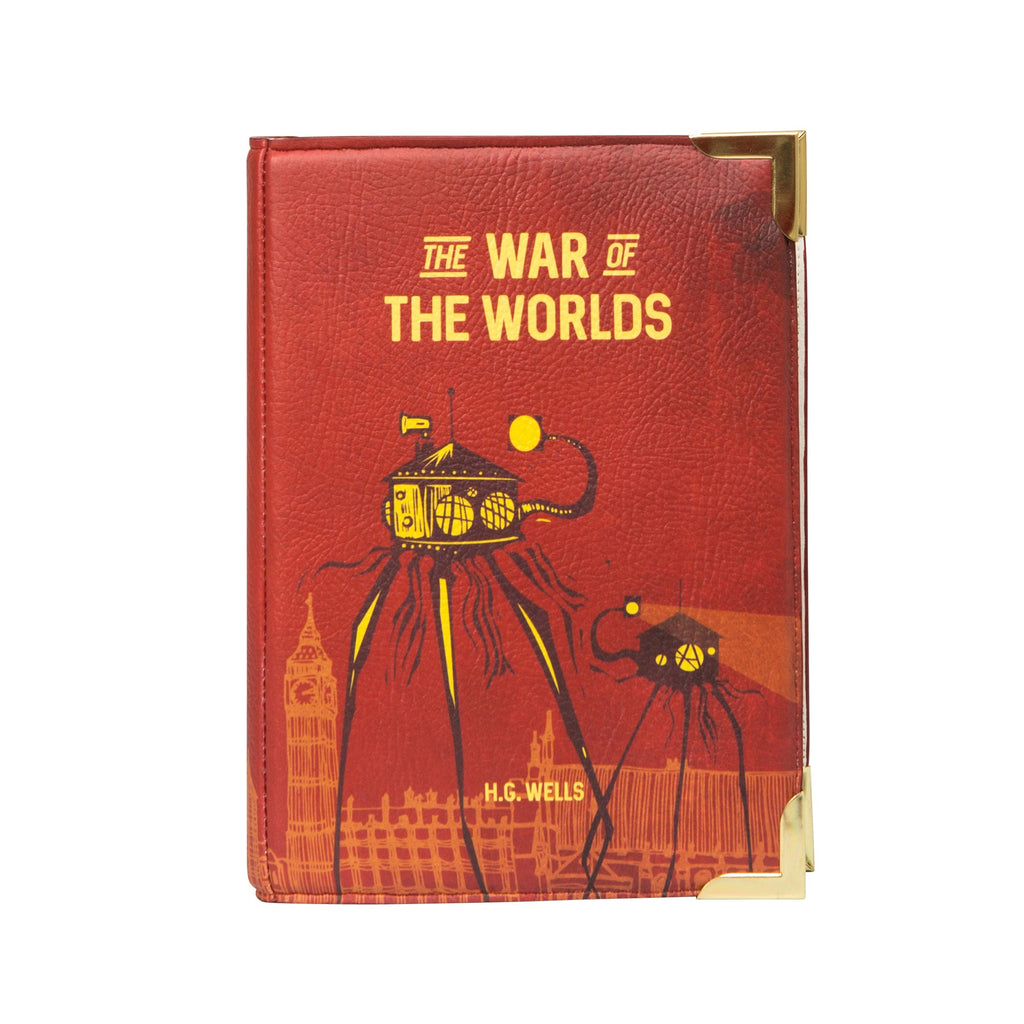 The War of the Worlds Red Handbag by H.G. Wells featuring Martian Tripod design, by Well Read Co. - Front