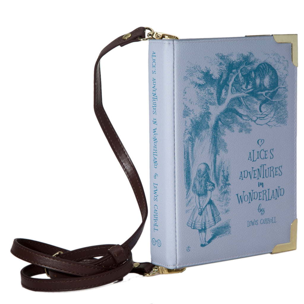 Alice's Adventures in Wonderland Purple Handbag by Lewis Carroll featuring Alice and Cheshire Cat design, by Well Read Co. - Side