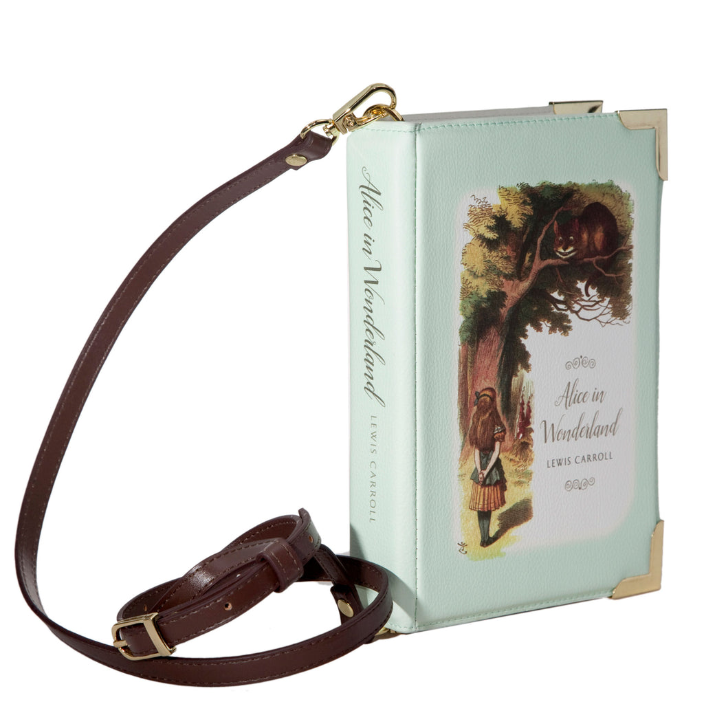 Alice's Adventures in Wonderland Green Handbag by Lewis Carroll featuring Alice and Cheshire Cat design, by Well Read Co. - Side