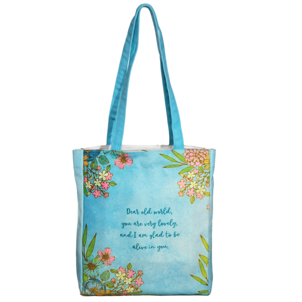 Anne of Green Gables Blue Tote Bag by Lucy Maud Montgomery featuring Anne and Floral design, by Well Read Co. - Back