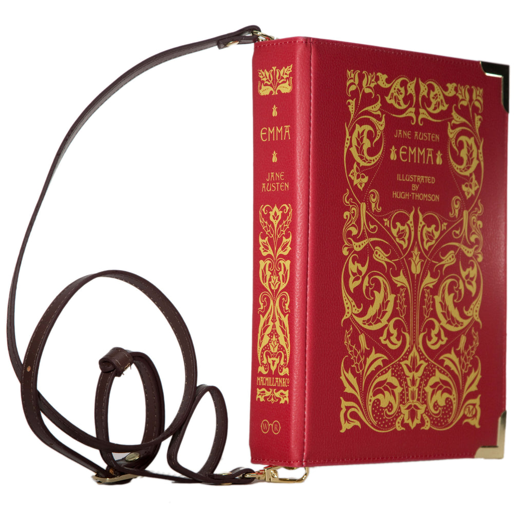 Emma Red Handbag by Jane Austen with Ornate Gold Leaf design, by Well Read Co. - Side