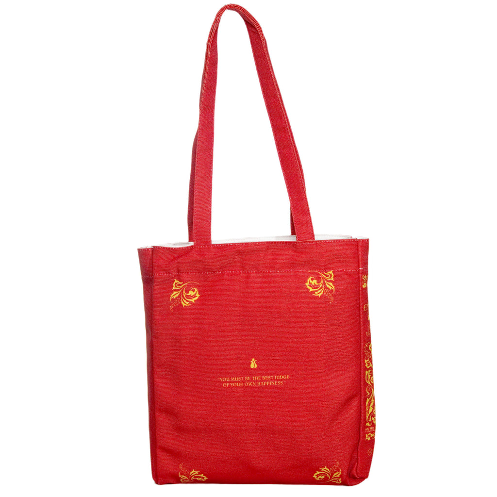 Emma Red Tote Bag by Jane Austen featuring Gold Leaf design, by Well Read Co. - Back
