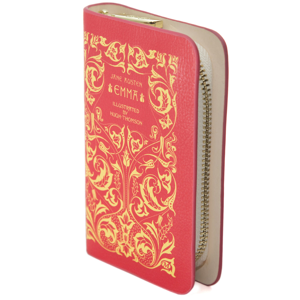 Emma Red Wallet Purse by Jane Austen featuring Ornate Gold Leaf design, by Well Read Co. - Side