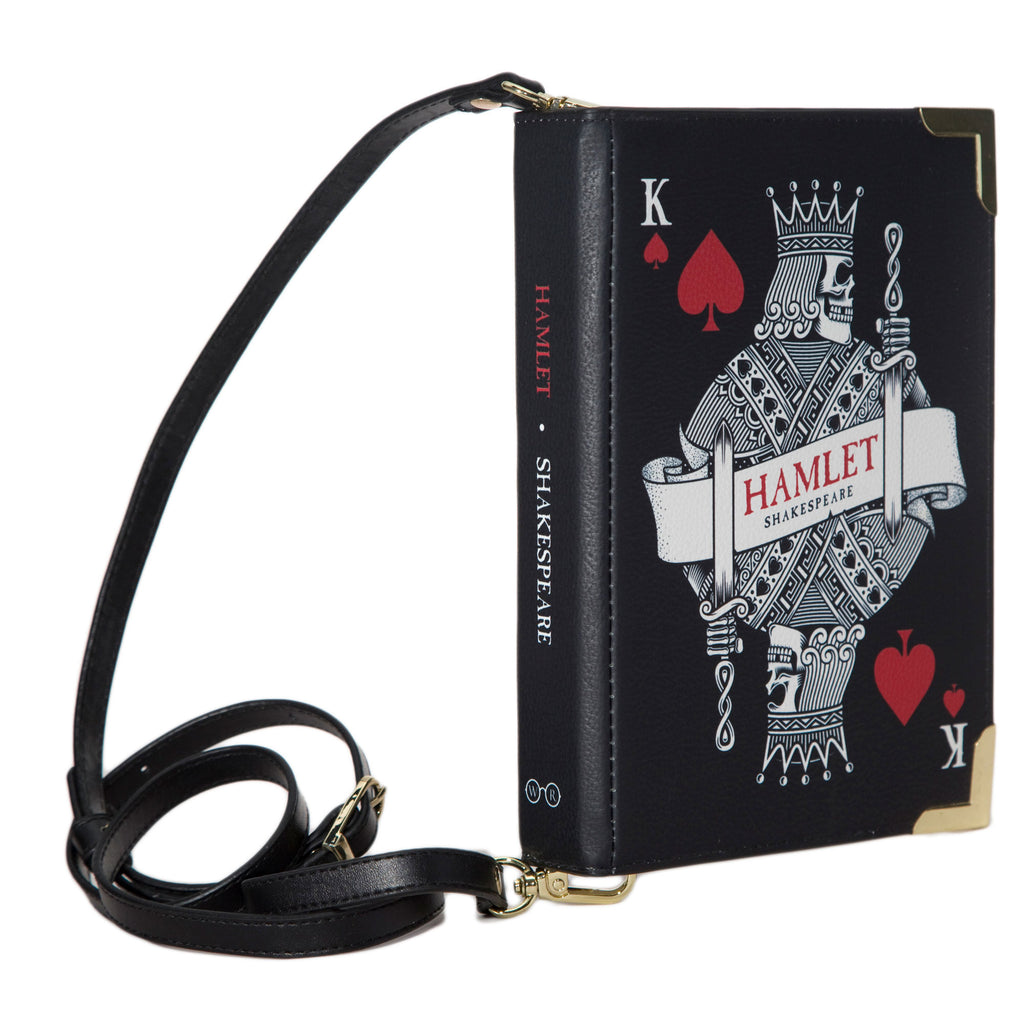 Hamlet Black Handbag by William Shakespeare featuring Playing Card design, by Well Read Co. - Side