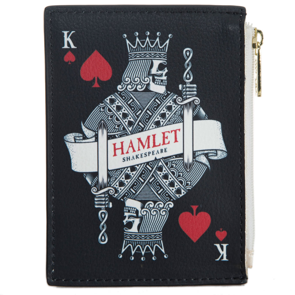 Hamlet Black Coin Purse by William Shakespeare featuring Gothic Skull-Like Playing Card Figures design, by Well Read Co. - Front