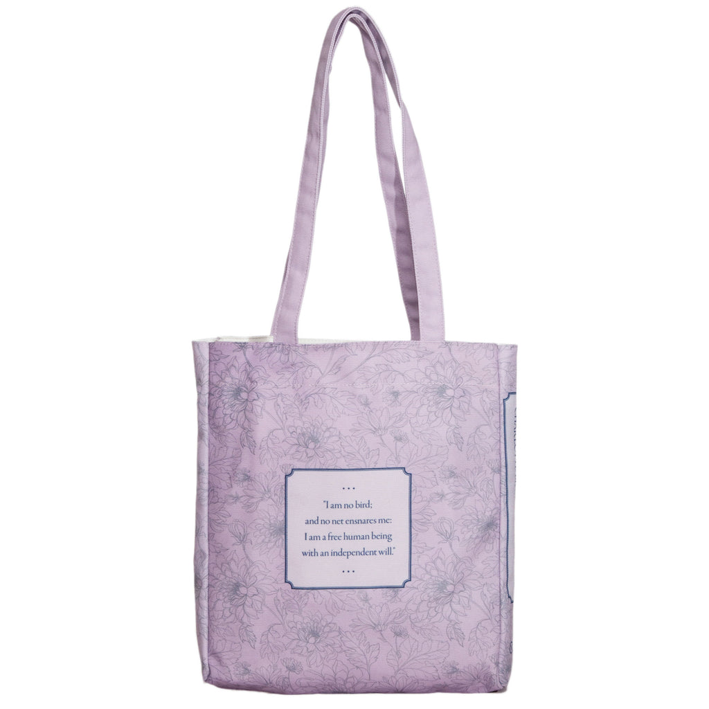 Jane Eyre Lilac Tote Bag by Charlotte Brontë featuring Floral design, by Well Read Co. - Back