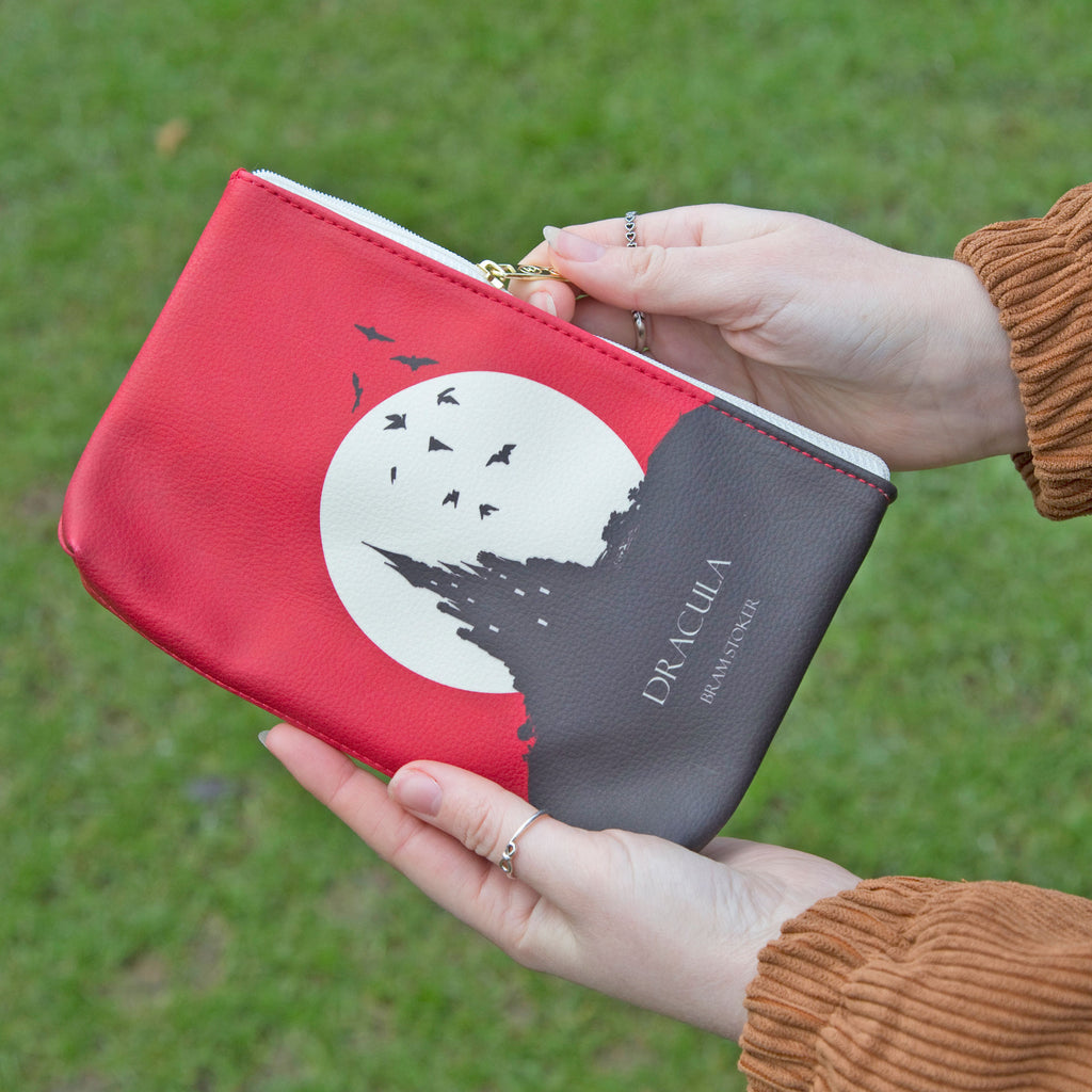 Dracula Red Pouch Purse by Bram Stoker featuring Castle and Bats design, by Well Read Co. - Hand