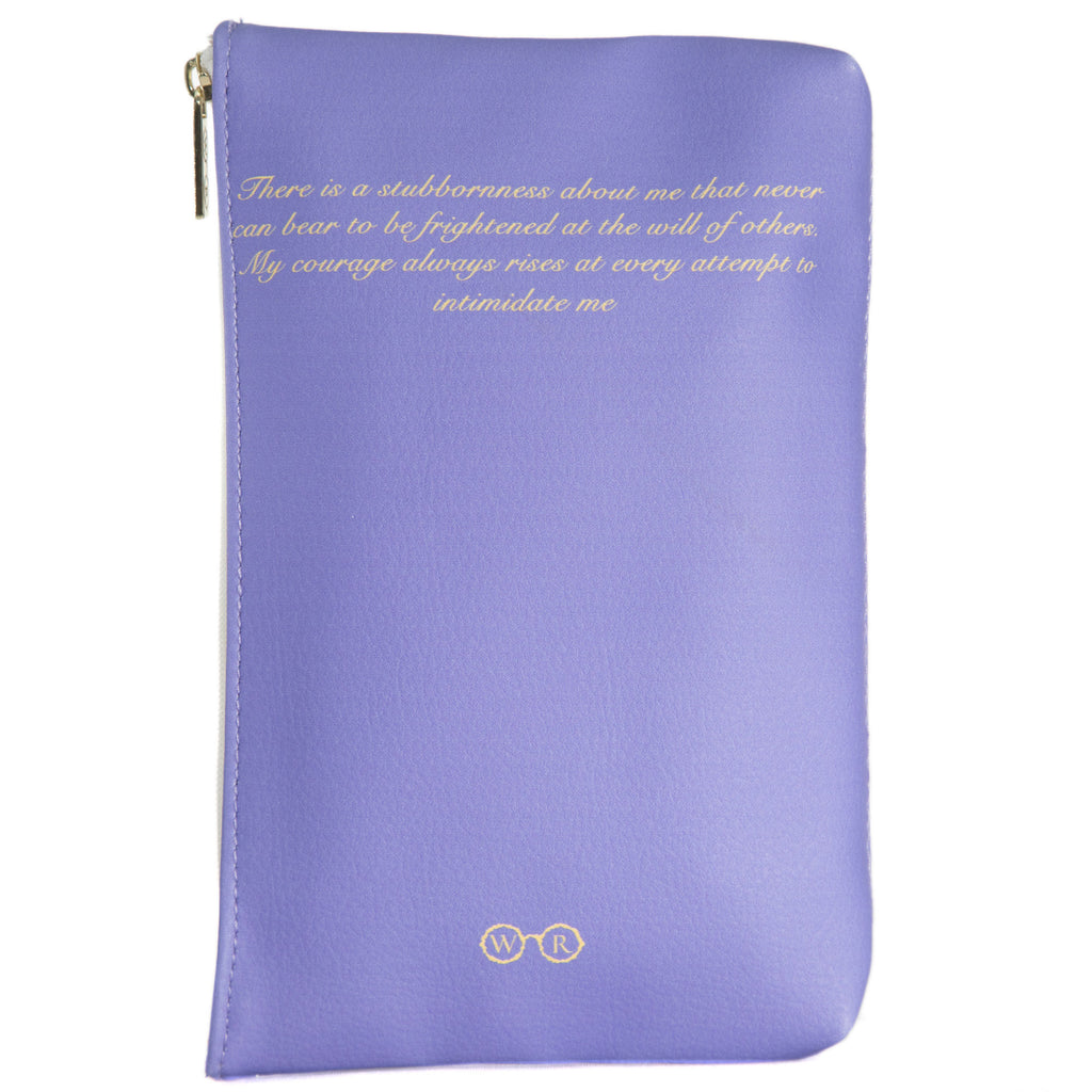 Pride and Prejudice Purple Pouch Purse by Jane Austen with Peacock design, by Well Read Co. - Back
