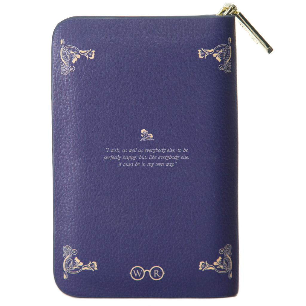 Sense and Sensibility Blue Wallet Purse by Jane Austen with Gold Flower design, by Well Read Co. - Back